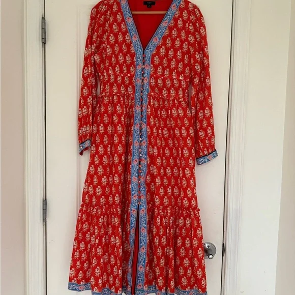 J. Crew Block Print Button Front Tiered MIDI Dress Size 10 - Picture 5 of 9